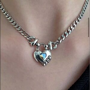 Sterling Silver Lock Padlock Zircon Chain Link Cuban Necklace